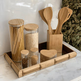Bandeja Quadrada em Madeira Estilo Bambu Espelhado Marrom 36cm x 4,5cm - Ela Decora